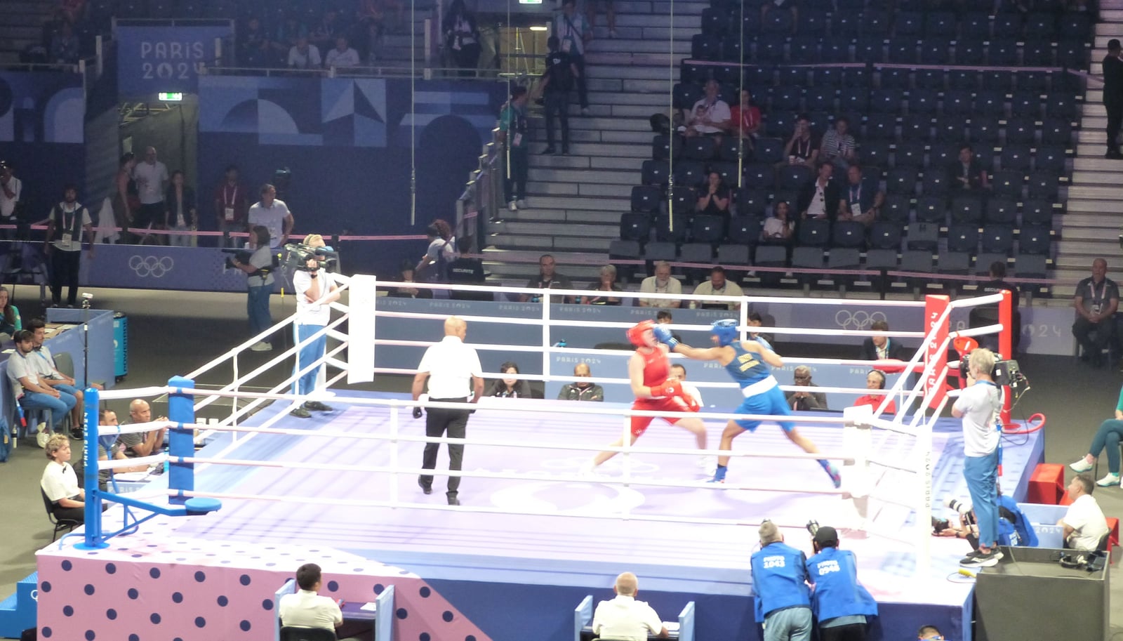 Lovlina Borgohain competing in the ring at the Paris 2024 Olympics