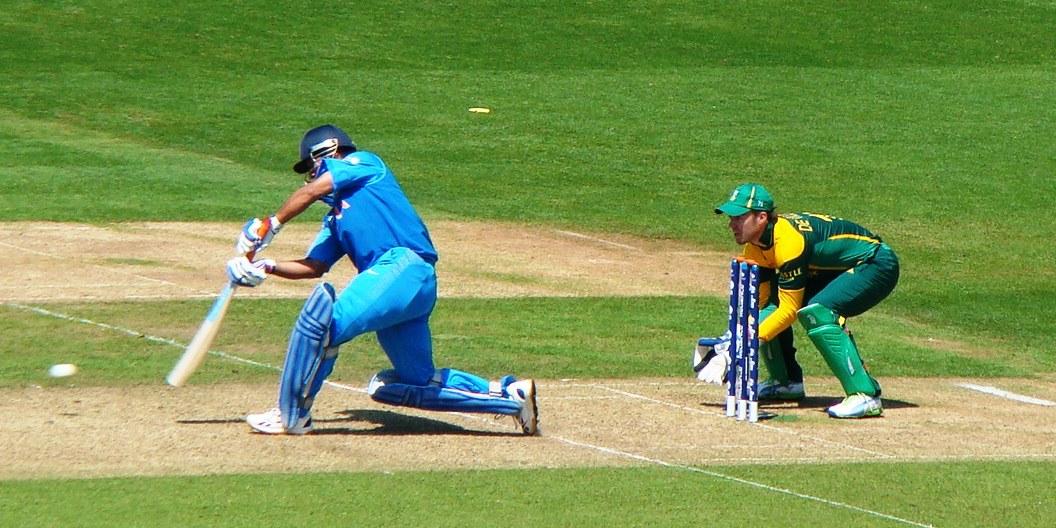 MS Dhoni batting in a cricket match